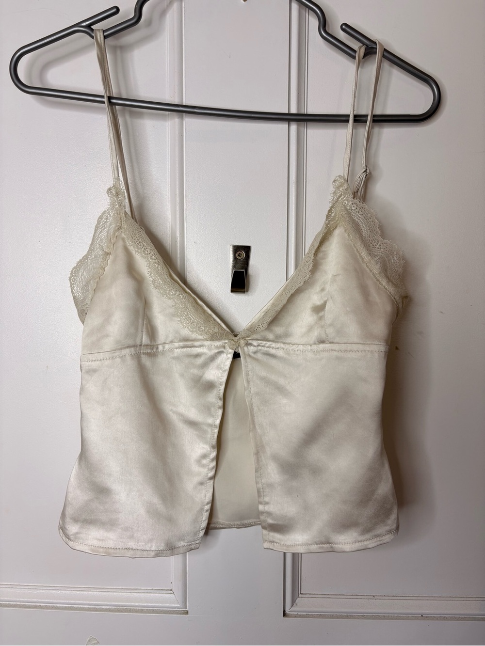 Motel Rocks Cream Lace-Trim Satin Tank